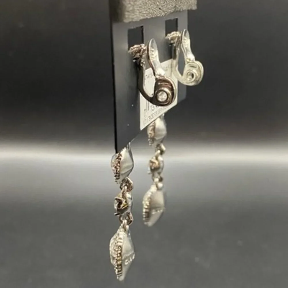 NWT Givenchy Clip Earrings Crystal Halo Set 2.5" Drop Silver Tone Bridal Pageant - Picture 5 of 7